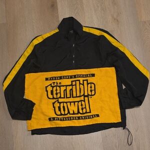 Forever 21 Black and Yellow Windbreaker With Offical NFL Steelers Terrible Towel